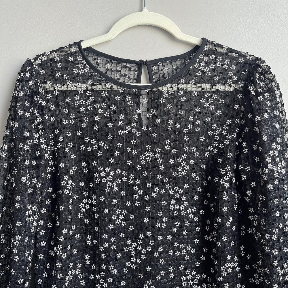 Vintage Dress Women's Small Black‎ White Daisies Retro Mod Mesh Feminine Cottage - Picture 5 of 12